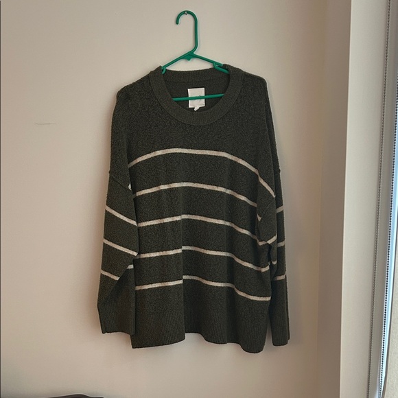Aerie Olive and Cream Striped Pullover Sweater - Picture 1 of 1